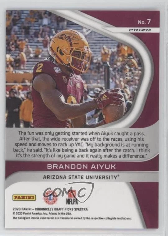 2020 Panini Chronicles Draft Picks Spectra Ice Prizm /15 Brandon Aiyuk Rookie RC - Image 2 of 2