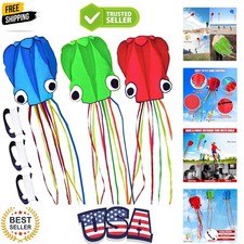 3 Pack Octopus Kite - 3D Beach Kites for People  Kids Blue, Green, Red - Eas...