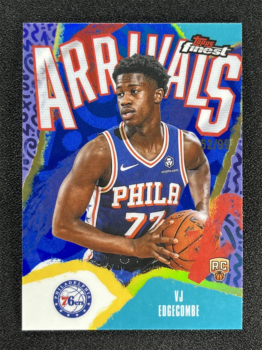 2025-26 Topps Finest VJ Edgecombe #A-3 Blue Refractor Arrivals Rookie RC /99