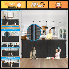 Extra Wide 42" Tall Retractable Baby Gate - 120" Long for Kids Pets, Black