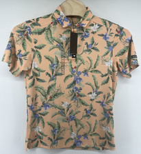 Bad Birdie Core Polo Flora Fiesta Mens Medium Peach Floral Performance New