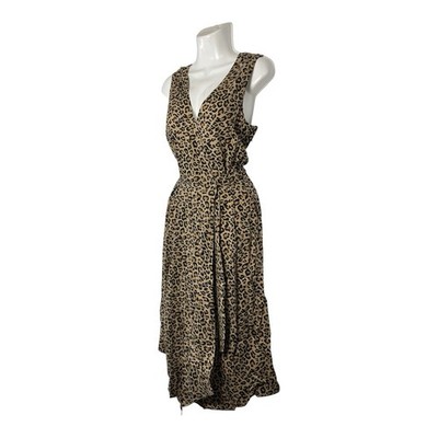 Beachlunchlounge Anais Leopard Midi Wrap Dress Large Sleeveless Vacation Boho