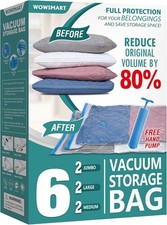 6 Pack Vacuum Storage Bags with Hand Pump, 80% Space Saver Vacuum Seal Storage B
