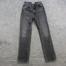 Zara Straight Slim Fit Jeans Womens 2 Gray Charcoal Wash High Rise Denim