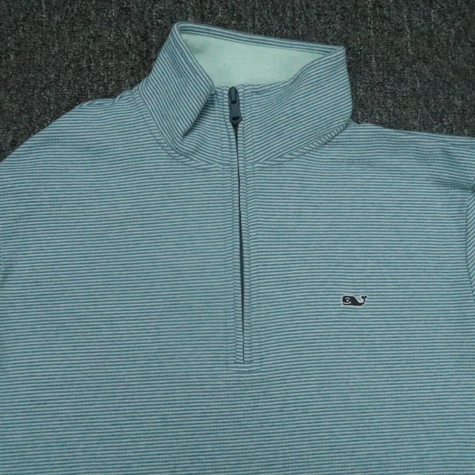 Pullover Vineyard Vines Para Hombre Pequeño Azul Coopers Town Rayas Rendimiento Media Cremallera Foto 2 de 4