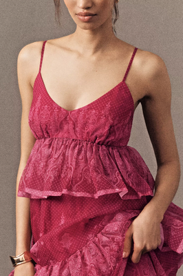 NWT Anthropologie Let Me Be Tiered Ruffle Sheer Midi EVENT Dress PINK ROSE  XL | eBay