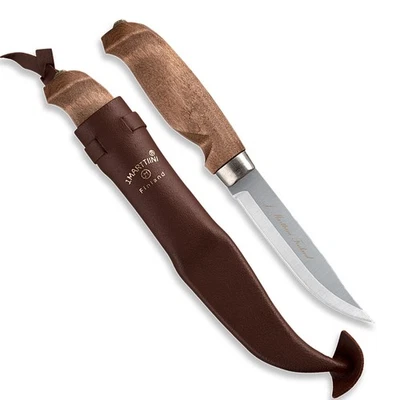 Marttiini Lumberjack Messer mit Edelstahlklinge, Birkenholzgriff, Lederscheide