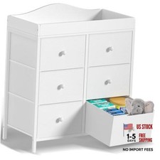 Changing Table Dresser with 6 Drawers Baby Dresser with Changing Table White