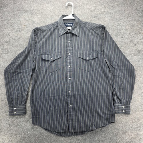 Tony Lama, Tony Lama Shirt Mens M Gray Striped Long Sleeve Button Up Pockets Snap