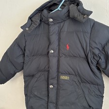 Polo Ralph Lauren Boy's Navy Blue Detachable Hood Down Puffer Snow Jacket Size 4