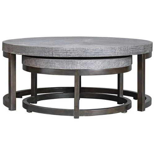 Uttermost Aiyara 2-Piece Coastal Wood Nesting Table Set in Gray and Black - Picture 3 of 9
