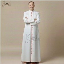 White Roman Catholic Cassock Robe Clergy Soutane Red Piping Custom Made
