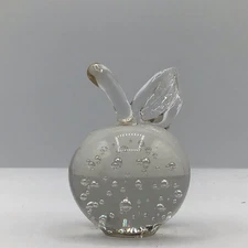 Art Glass Apple Paperweight Clear Bullicante Bubbles