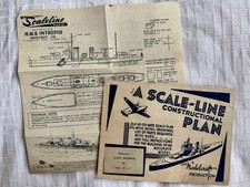 HMS INTREPID Scale-line Constructional Plan. Rare 1940s for wood modellers 