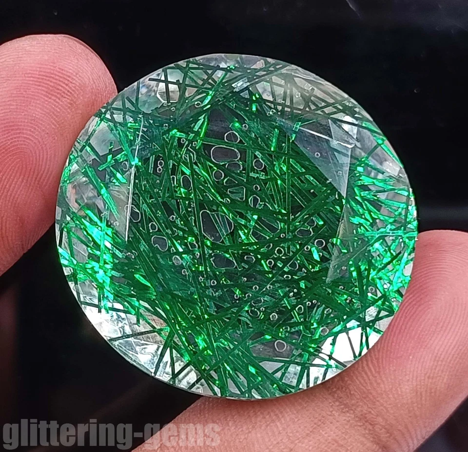 109 Ct Green Rutilated Quartz Round Cut 35x14mm IGL Certified Natural Gems 5ADX - Image 3 of 4