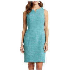 Talbots Teal Tweed Sleeveless Shift Dress Size 12