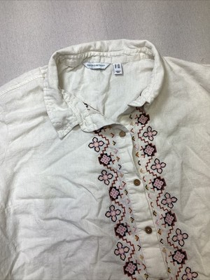 Canyon Retreat Blouse 2XL Linen Blend Embroidered Boho Festival Peasant Cropped