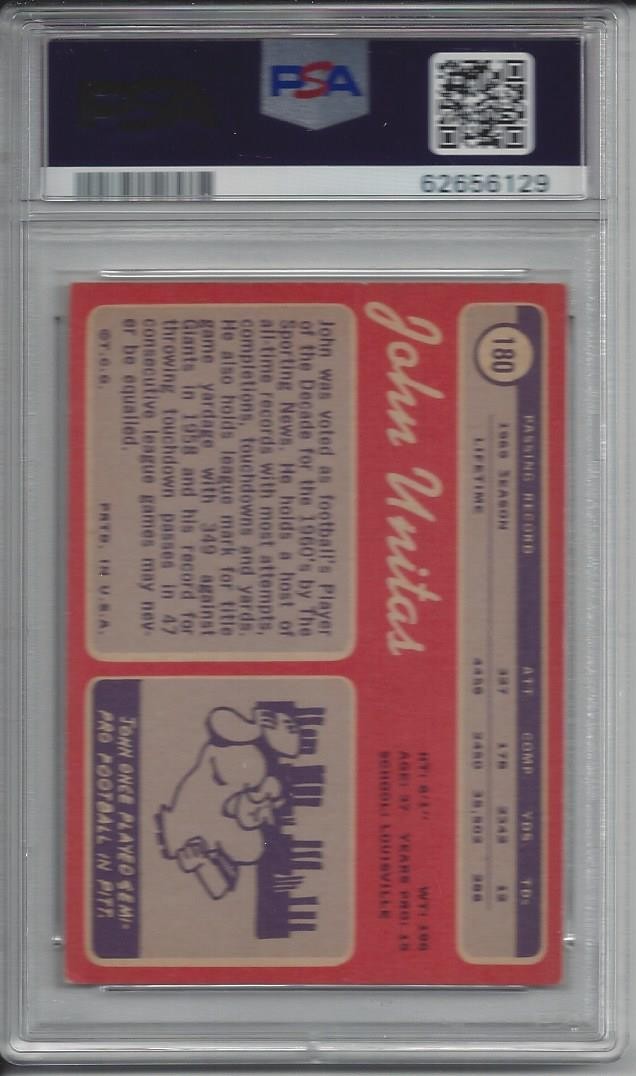 1970 Topps #180 Johnny Unitas - PSA 5 view 2