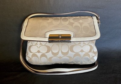 COACH Vintage Tan Cream Signature Cs Canvas Leather Crossbody Bag Purse with COA