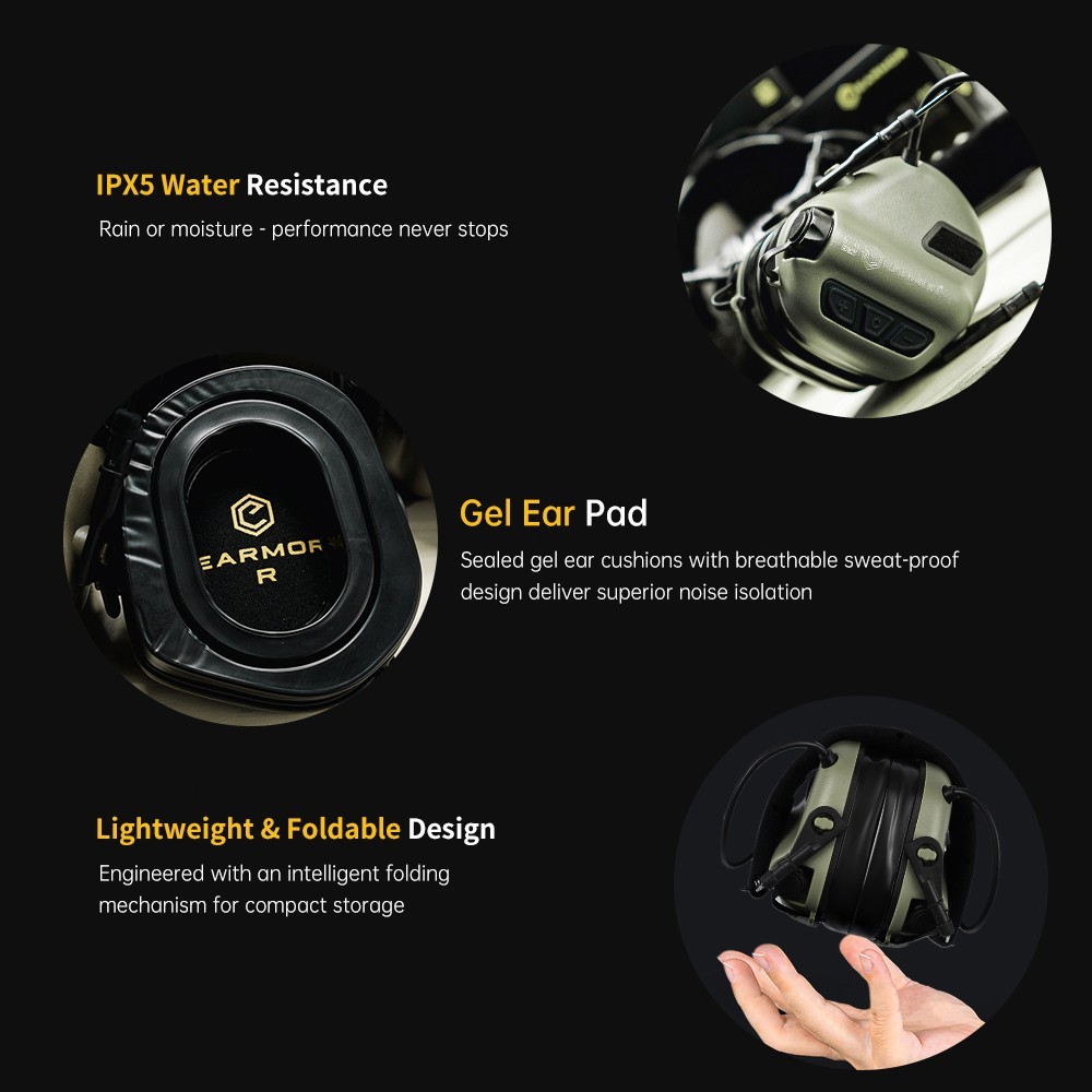 EARMOR M31 PLUS Electronic Shooting Ear Protection Earmuffs for Gun Range Black