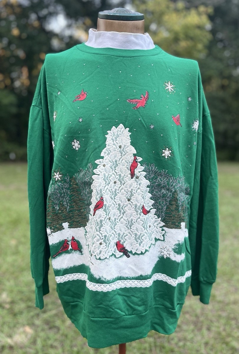 Vintage 90s NuCracker Ugly Christmas Sweater Plus Size Cardinals