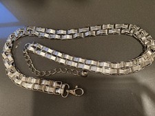 Leather  Metal Silver Chain Link Belt Size 34" - 39 " Medium Silver Chain Belt