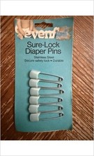 Evenflo Sure-Lock Diaper Pins 6-Pack 1981 NOS Stainless Steel Original Card Teal