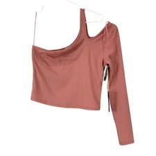 West of Melrose Ribbed One Shoulder Long Sleeve Crop Top Dusty Rose Size L NWT