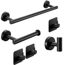 6Pcs Black Bathroom Hardware Set Stainless Steel Towel Bar Towel Racks Hooks US