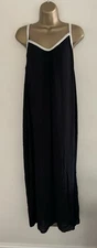 New WOMENS BLACK CRINKLE SUMMER BEACH CAMI MIDI DRESS SIZE L