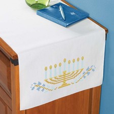 Herrschners  Hanukkah Light Dresser Scarf Stamped Cross-Stitch