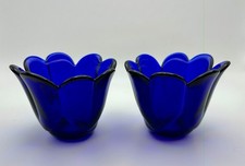 Beautiful Vtg Cobalt Blue Glass-2 Votive Candle Holders-2.5 Inches Tulip/Flower