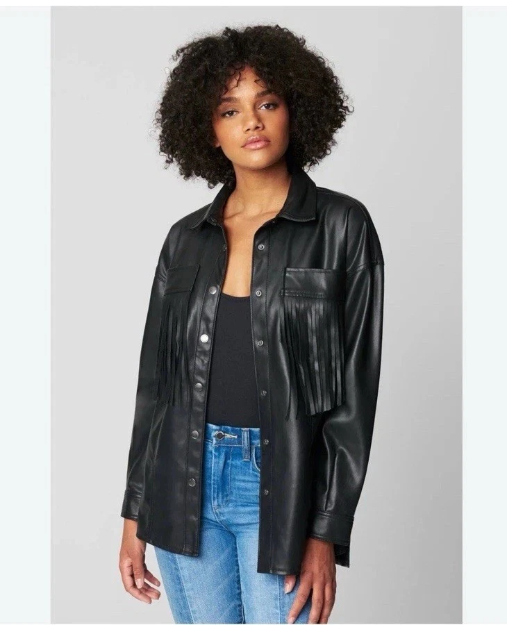 Chaqueta Camisa Blank NYC Para Mujer Lonestar Gran Tamaño Cuero Vegano Flecos S Negra