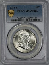 1954-S Franklin 50c Silver Half Dollar PCGS MS 65 FBL