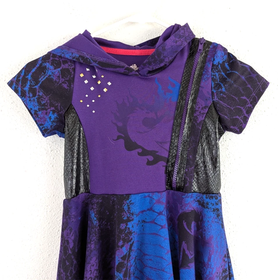 Disney Descendants 3 sz S 6-6X Hoodie Dress knit fit & flare girls 4195 - Image 2 of 4