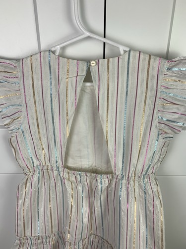 NWT Crewcuts Girls Size 8 Ivory Metallic shimmer Rainbow striped dress Ruffle - Picture 4 of 5