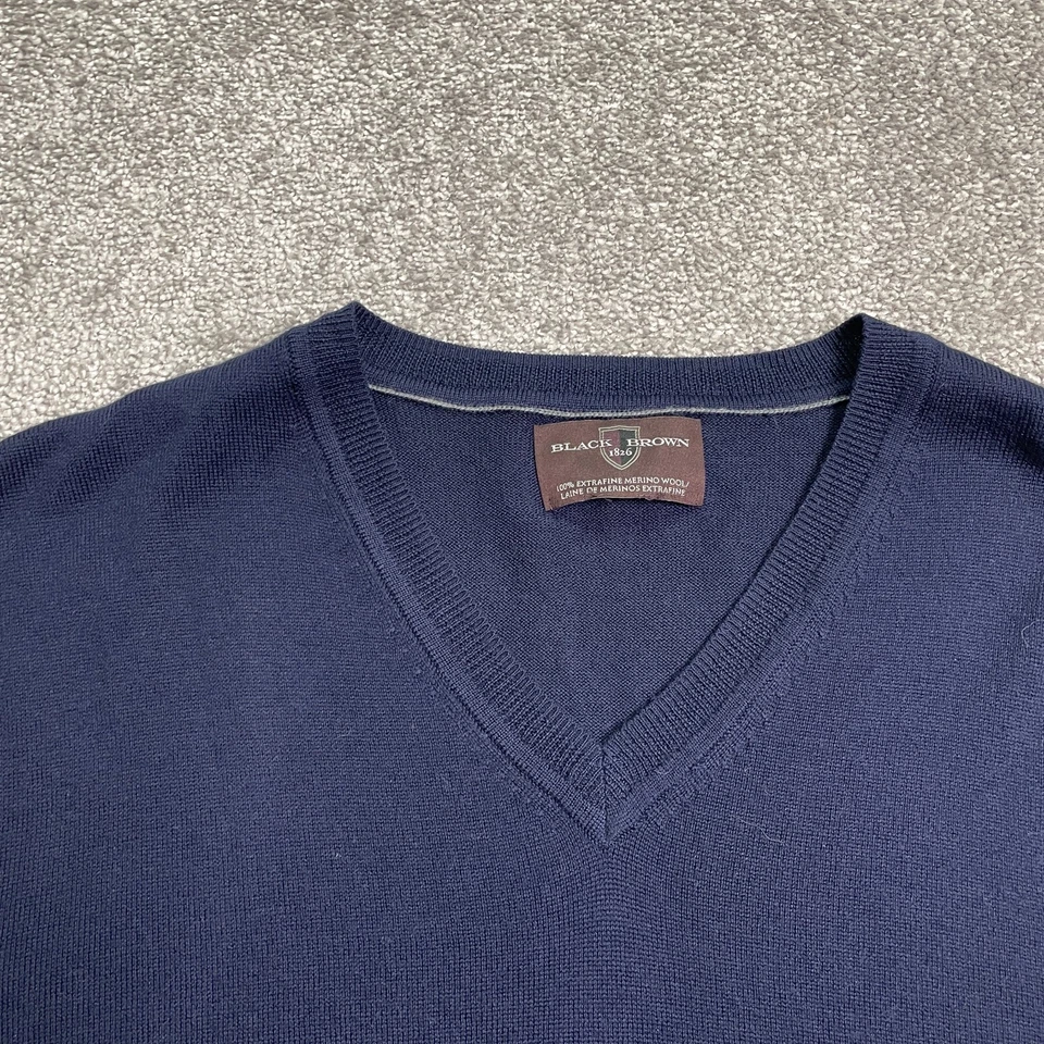Chaleco Suéter Negro Marrón 1826 Lana Merino Para Hombre Azul Sin Mangas Cuello en V Clásico Foto 4 de 4