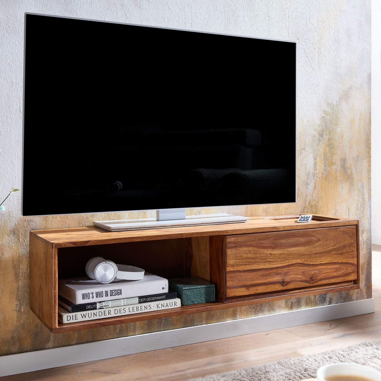 Armario TV FineBuy Lowboard Colgante 108x25x34 cm Madera Madera Maza Televisión