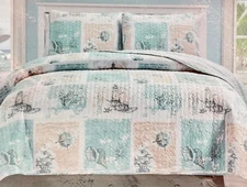 3-pc VISTA HOME Lighthouse Nautical Printed Quilt Set - FULL/QUEEN (90" X 90")