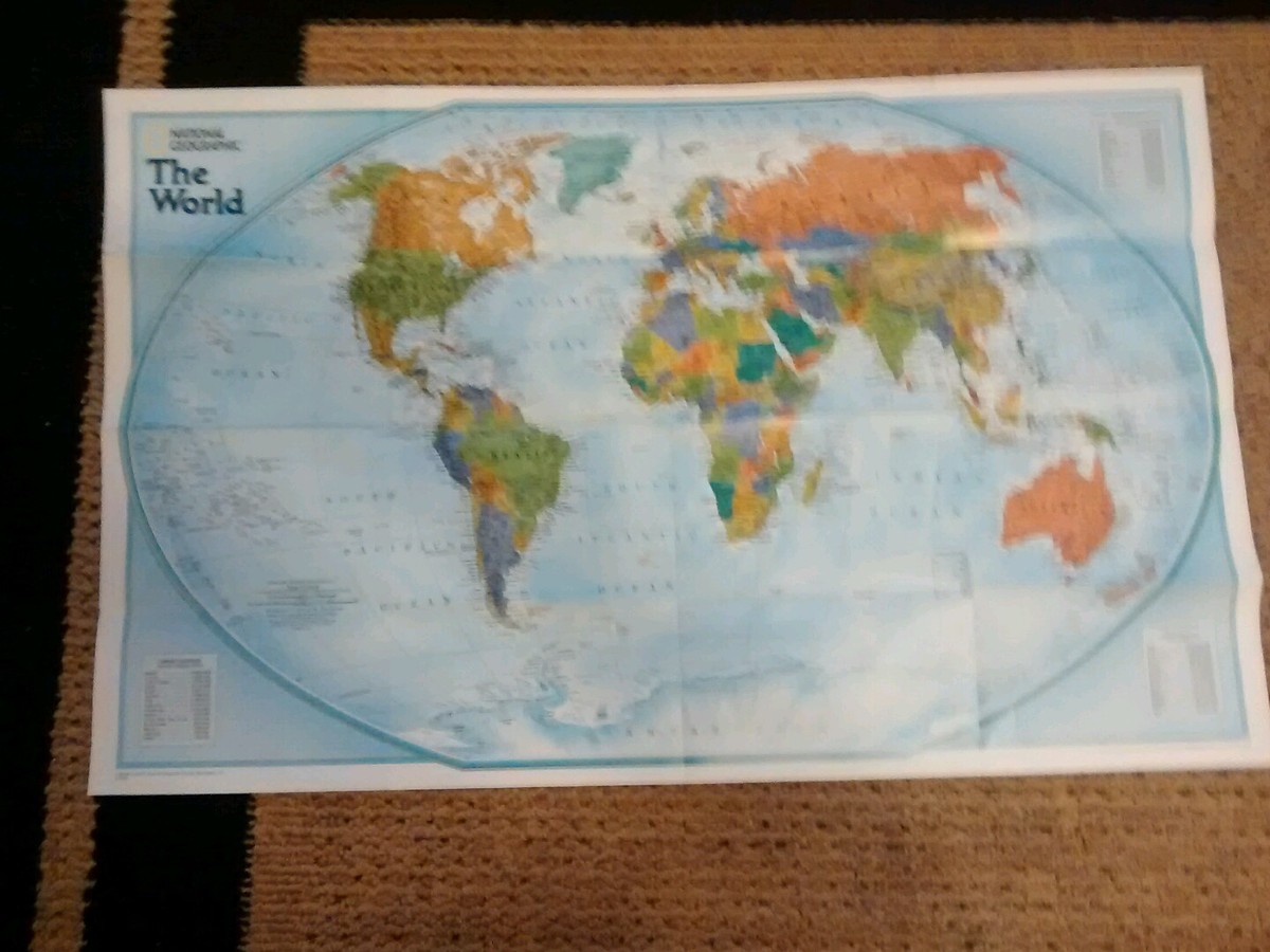 Large National Geographic Folded World Map Poster Murals 20 x 32