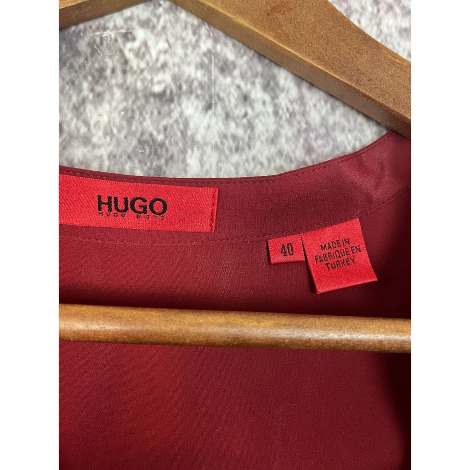 Camisa Hugo Boss Para Mujer 40 Roja Seda Oculta Abotonada Blusa Lujo Dinero Antiguo Foto 2 de 4
