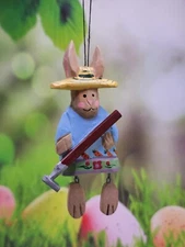 NEW MIDWEST OF CANNON FALLS WOOD WOODEN ORNAMENT EASTER RABBIT GARDENER FLOWERS