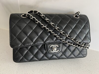 Chanel Black Caviar with Silver Hardware Medium Classic Flap | eBay