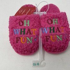 Sherpa Slippers Kid's Size 9-10 Pink Christmas OH WHAT FUN Wondershop