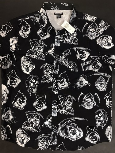 Hot Topic Reaper Print Black Button Up 