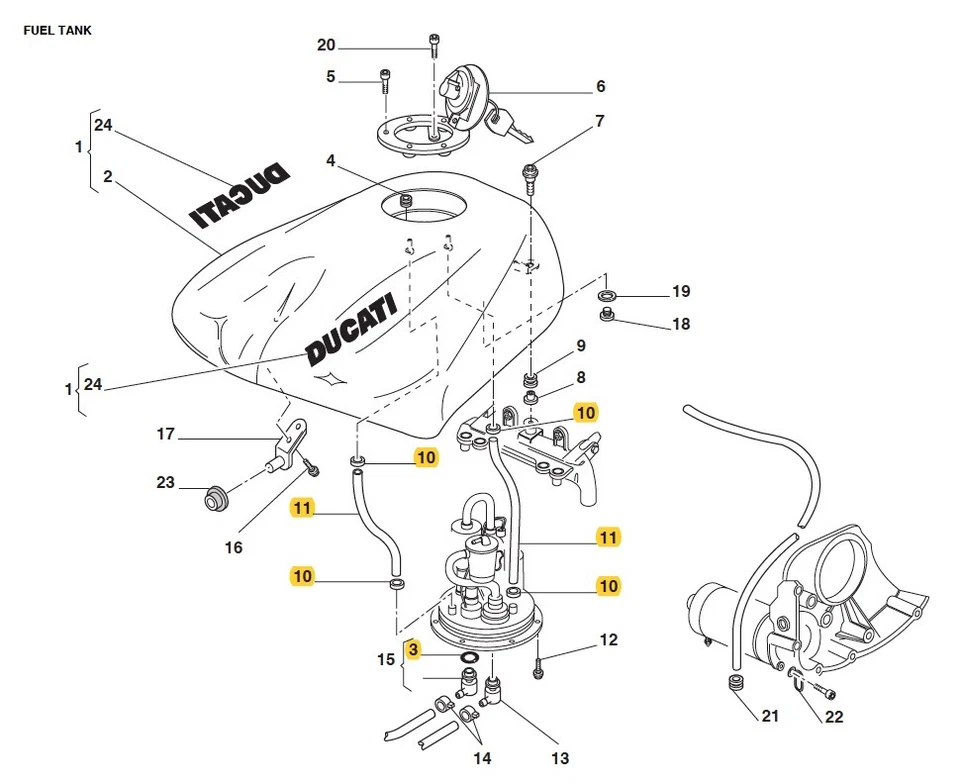 Ducati Gas Fuel Petrol Tank Pump Service Kit w/ Filter, O-Rings Vent Hoses Pipes - Image 3 of 3
