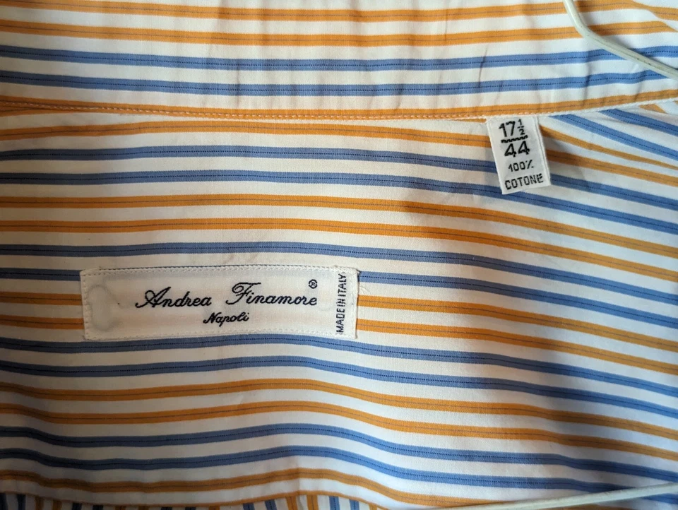 ANDREA FINAMORE NAPOLI NARANJA BLANCO AZUL RAYAS ALGODÓN HECHO EN ITALIA 17 1/2 X 34 Foto 3 de 4