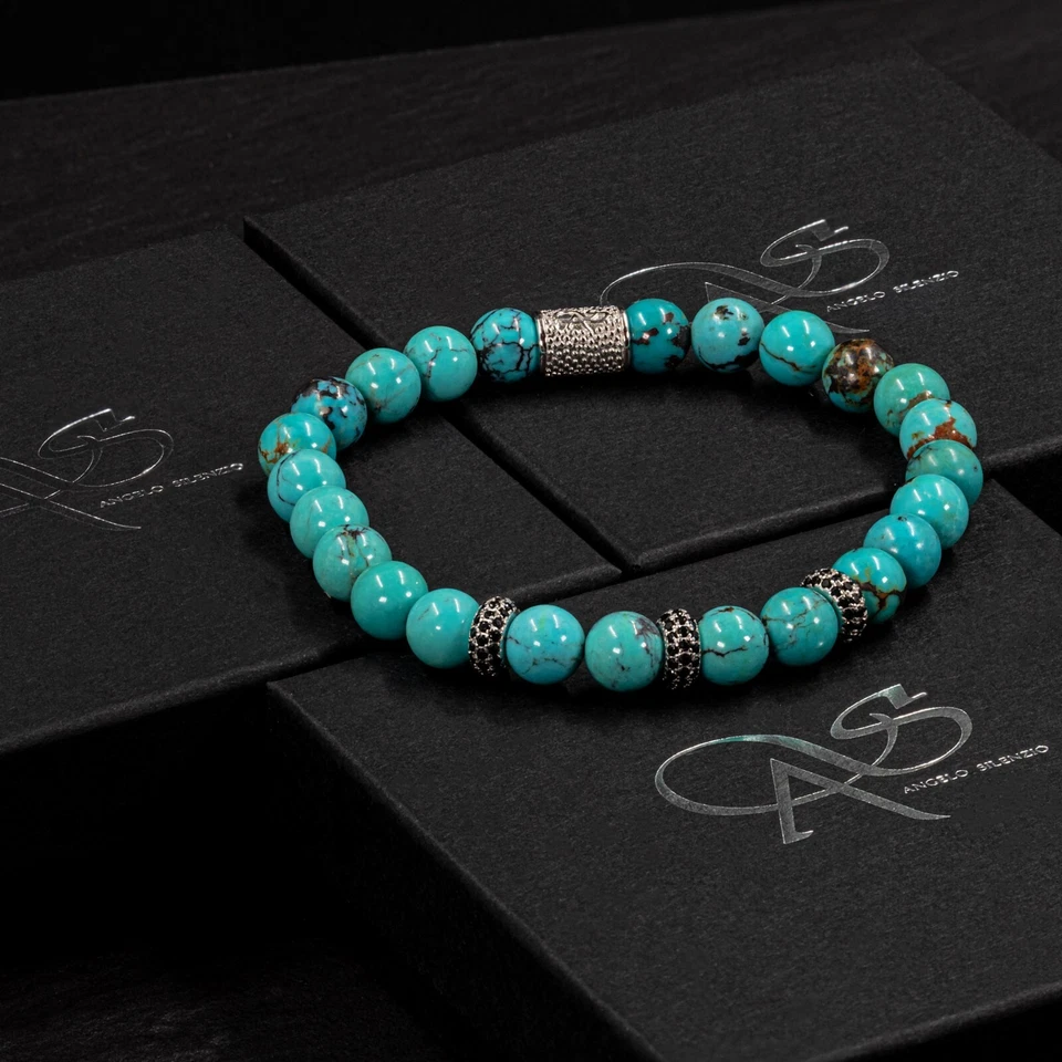 Türkis 925 Sterling Silber Armband Bracelet Perlenarmband echter USA Zirkon - Bild 3 von 4