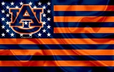2 Auburn Tigers Wavy Stars & Stripes US Flag Design Vinyl STICKERS 5x3.15 Decals