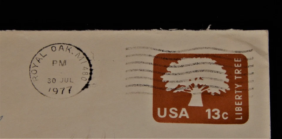 Vintage Stamped Envelope, ROYAL OAK, MI,1977,Brown Liberty Tree, To Hamilton, ON - Image 2 of 3